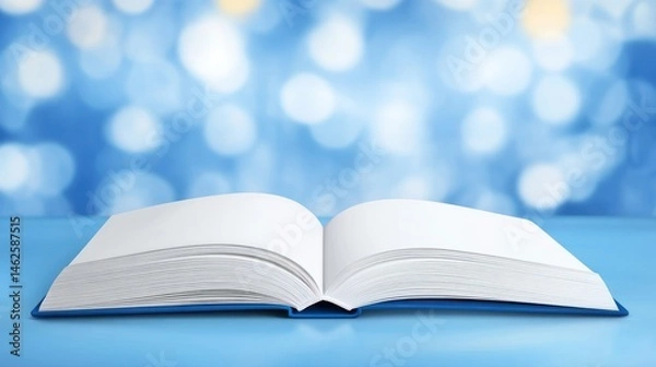 Fototapeta Open Book on Blue Background: A Symbol of Knowledge and Learning