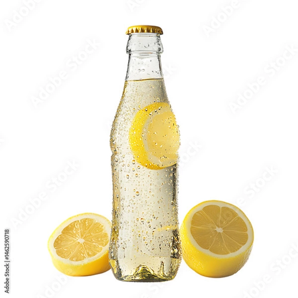 Fototapeta Bottle of Lemonade with Lemon Slices Isolated on Transparent Background
