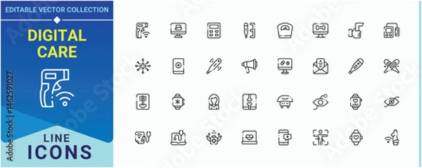 Fototapeta Digital Care icon set. Contains such symbols as health, consultation, virtual healthcare, healthcare and more. Digital Healthcare icon set. Perfect for logos and infographic. Editable vector.