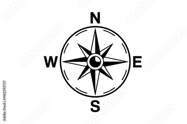 Obraz Black and white simple compass rose navigation tool