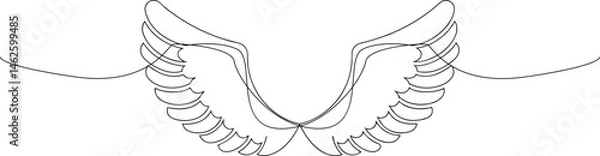 Fototapeta Continuous one line drawing of an angel wing in minimal and elegant style on a clean white background

