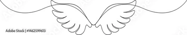 Fototapeta Continuous one line drawing of an angel wing in minimal and elegant style on a clean white background

