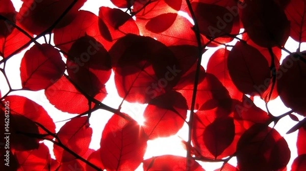 Fototapeta Vibrant Red Leaves Backlit by Sun,  Nature Photography