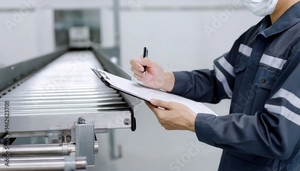 Obraz A worker checking and recording the product's condition