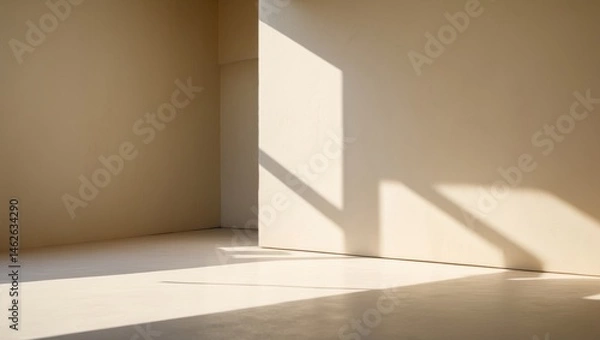 Fototapeta Mild Soft Shadows on a Wall, Crafting a Comfortable and Natural Setting. Perfect for Displaying Products