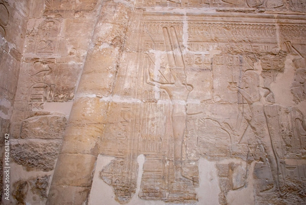 Fototapeta Karnak Temple in Luxor, Egypt. Hieroglyphs and Art on pillars and walls. Temples, pylons, chapels, and other buildings in Karnak Temple Complex 