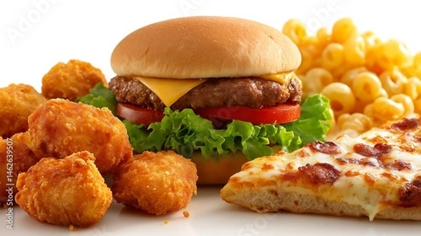 Fototapeta Fast Food, Burger, Full Focus, A Classic Combo in High Definition