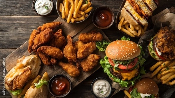 Fototapeta Golden Bites and Crispy Delights, A Feast from Above, Fast food