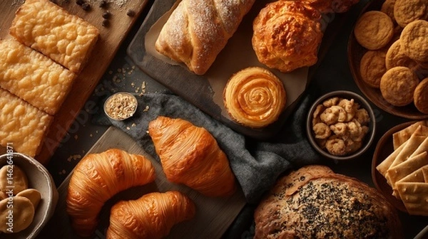 Fototapeta Golden Crumbs & Flaky Layers, A Brunch Table Delight