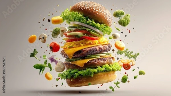 Fototapeta Layered to Perfection, A Burger in Motion