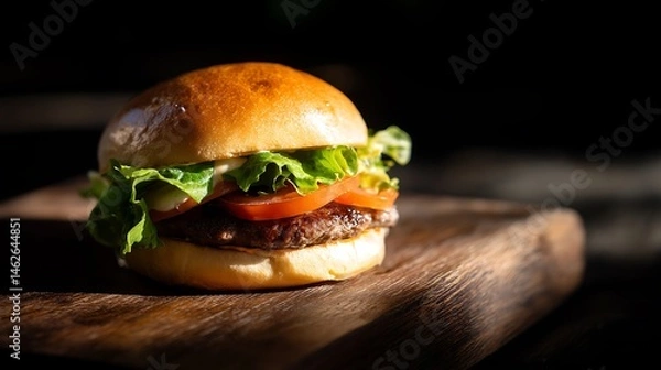 Fototapeta Rustic Light, Real Flavor, A Minimalist Burger Moment 