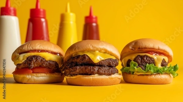 Fototapeta The Burger Lineup, Classic Comfort in Full Color