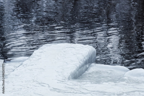 Fototapeta icing of the riverbank and bridge