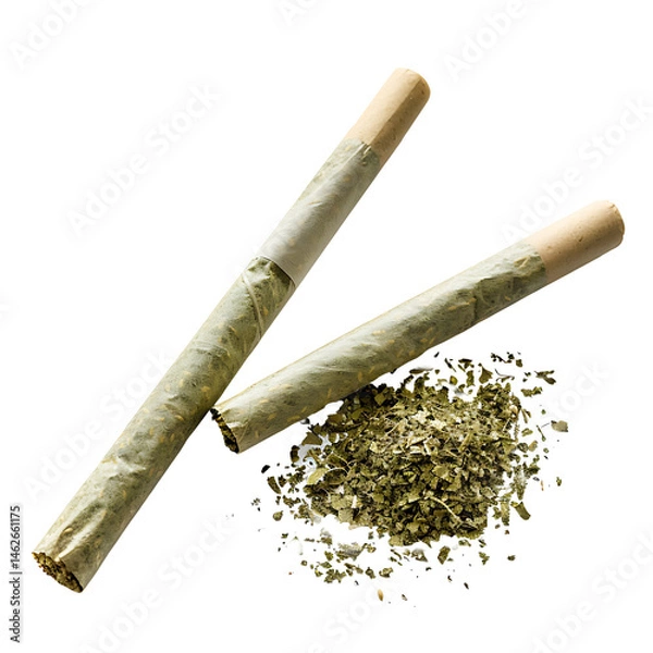 Fototapeta Rolling papers with ground herb ready for use, isolated on a white background