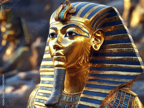 Obraz An artistic representation of Tutankhamun's golden mask, emphasizing its historical significance