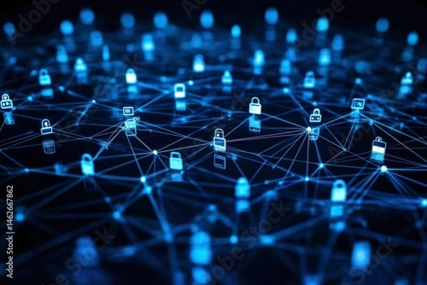 Fototapeta Abstract network of digital locks and data connections.