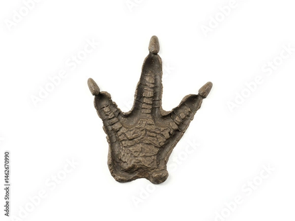 Obraz Stone dinosaur footprint isolated on white background.