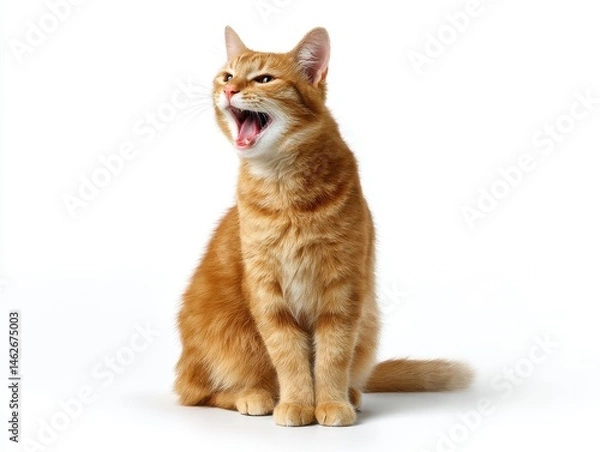 Obraz Ginger cat yawning isolated on white background