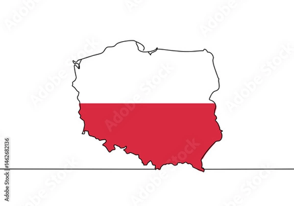 Fototapeta Map of Poland with Polish national flag overlay, white and red horizontal stripes in vector shape of Poland, political geography

