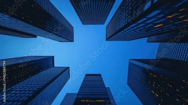 Obraz Urban skyscrapers at twilight city architecture high rise buildings