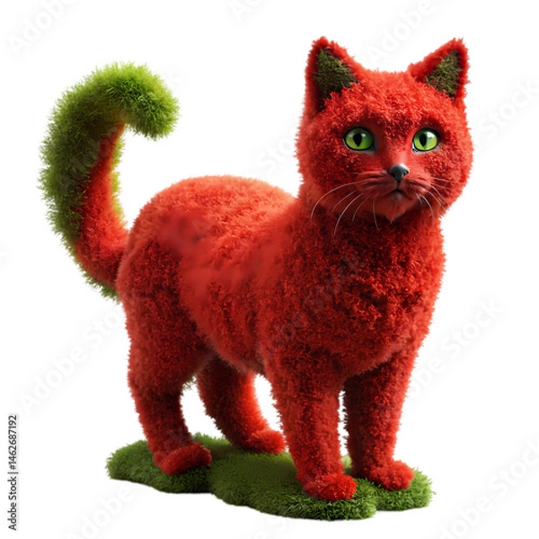Obraz Red Cat Figurine Moss Tail Garden Decor isolated on transparent background