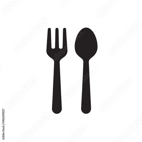 Fototapeta Fork and Spoon Silhouette, Minimal Cutlery Vector Icon