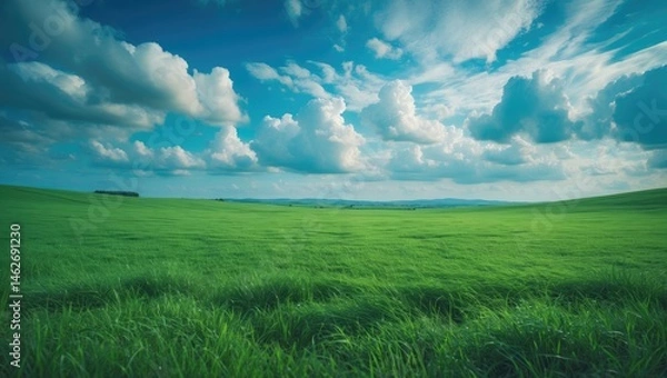Obraz Sunny countryside scene featuring lush grass and clear sky