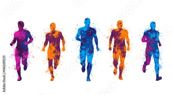 Obraz Marathon run. Group of running people, men and women. Colored silhouettes	

