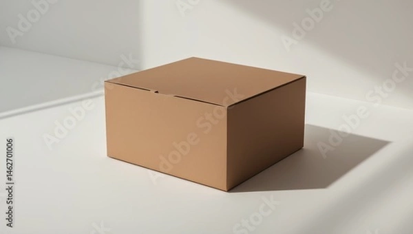 Fototapeta Packaging template of a brown cardboard box with shadow, isolated on white