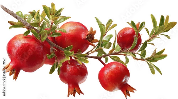 Fototapeta Pomegranate Tree Branch With Ripening Red  isolated on a transparent background