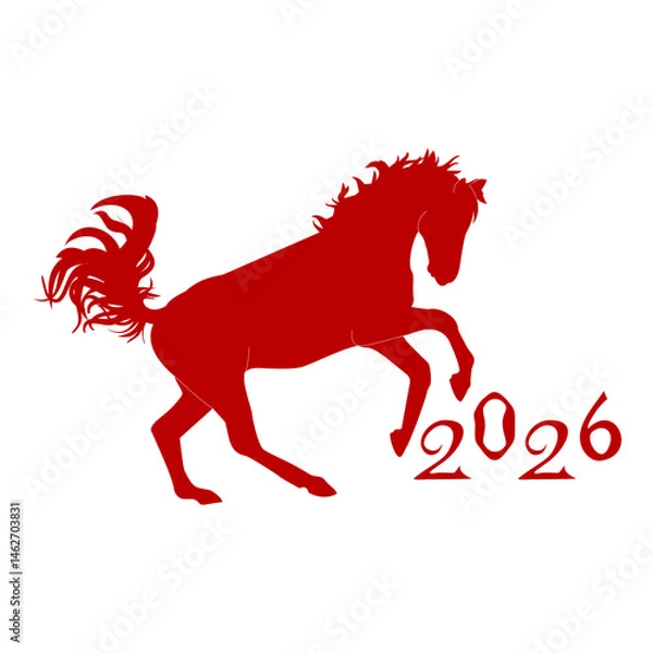 Obraz vector illustration of a red horse jumping. The theme of the new year 2026