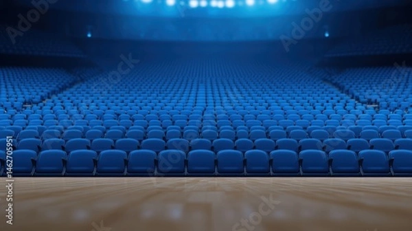 Obraz Empty blue seats in auditorium stadium or theater rows of chairs performance venue stage presentation background