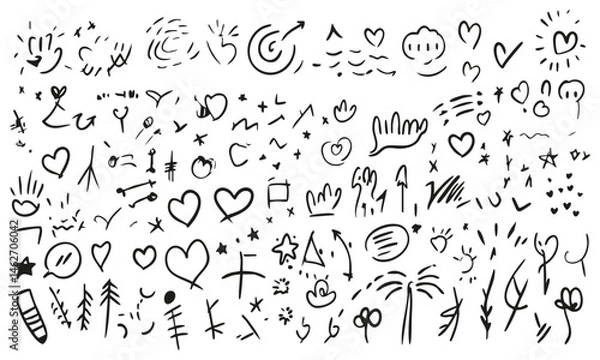 Fototapeta Doodle Elements And Symbols Silhouette Set. Creative Hand-Drawn Icons For Design And Decoration. Isolated Vector Illustration Collection