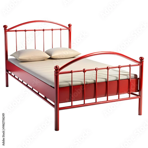 Obraz Red Metal Bed Frame Stylish  Modern Single Bed Design isolated on transparent background