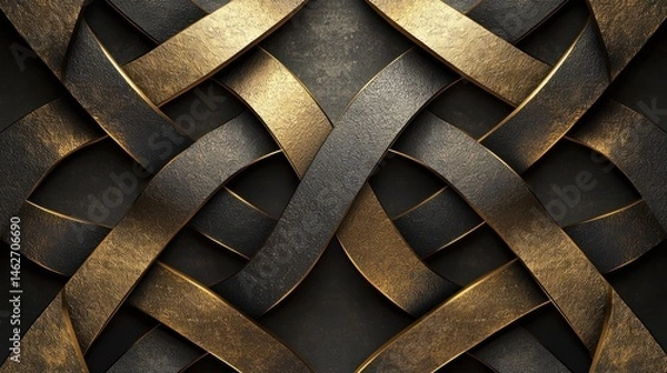 Fototapeta A detailed arrangement of intertwining golden and black ribbons forms a beautiful and sophisticated pattern. This texture serves as a striking backdrop for creative projects