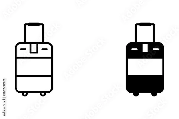Fototapeta Set of suitcases with tags icons vector illustrations isolated on white background. Luggage baggage outline icons and black silhouettes. Travel concept icon sheet