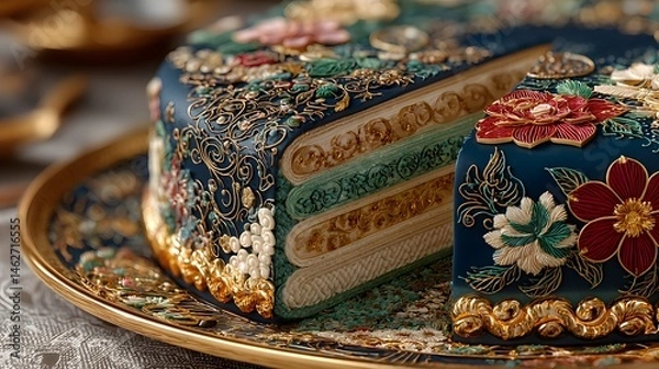 Obraz Exquisite Display of Traditional Sarawak Layer Cake Featuring Intricate Patterns and Diverse Culinary Heritage in a Vibrant Presentation
