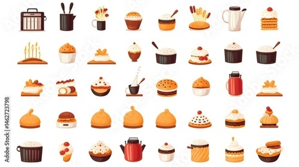 Fototapeta Professional baking related icon set isolated in flat vector illustration for versatile design projects