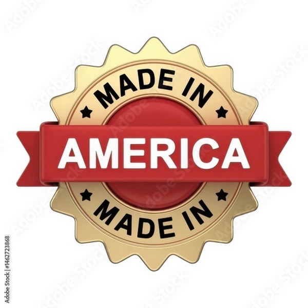 Obraz Made in America Gold Seal with Red Ribbon and Stars