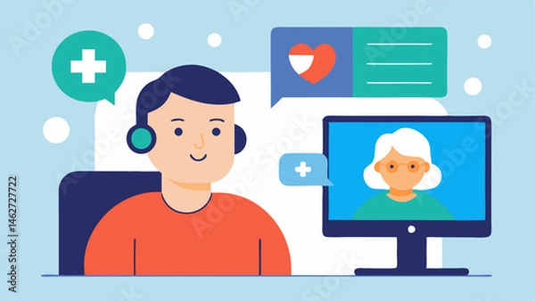 Fototapeta Healthy Living Discussion A person with a cognitive disability interacting with a healthcare provider using simplified visual aids during a telehealth session to discuss lifestyle