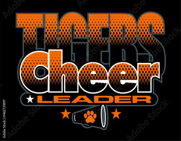 Fototapeta cheerleader design with megaphone, tigers and paw print for school, college or league sports
