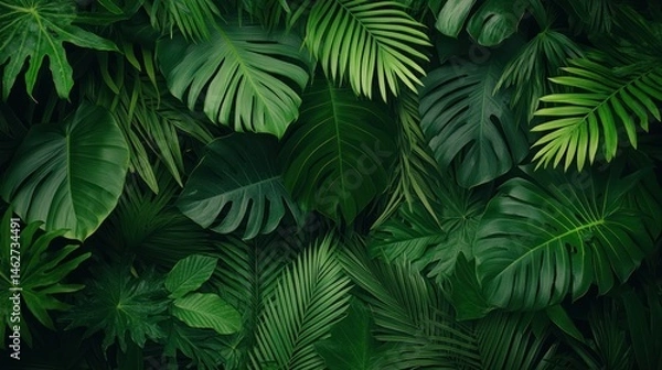 Obraz Lush green tropical leaves background nature foliage texture botanical wallpaper