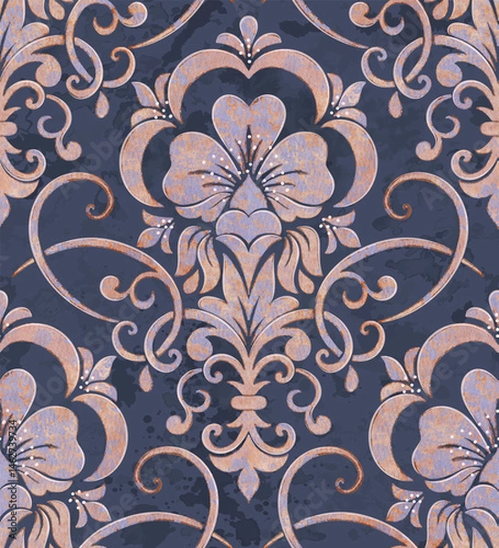 Obraz Watercolor damask seamless pattern element. Vintage classical old fashioned damask ornament, seamless texture for wallpapers, textile.