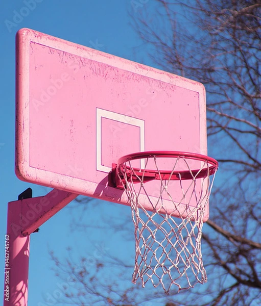 Obraz Pink basketball hoop standing out against a blue sky