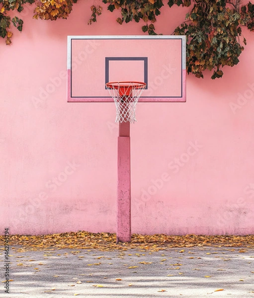 Obraz Pink basketball hoop standing in front of a pink wall