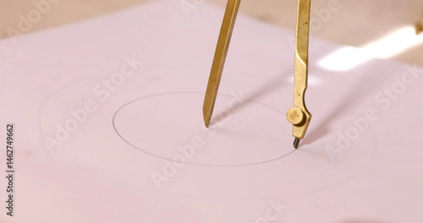 Obraz On white paper a compass draws a circle