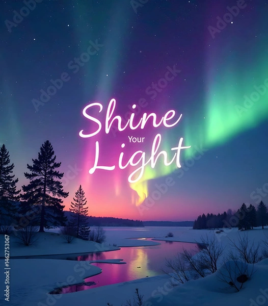 Fototapeta text="Shine Your Light" in a majestic aurora borealis 