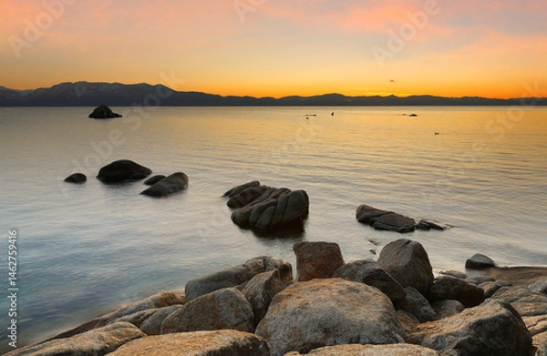 Obraz Beautiful sunset at Zephyr Cove of Lake Tahoe. Nevada, USA. Zephyr Cove is located on the east shore of Lake Tahoe.