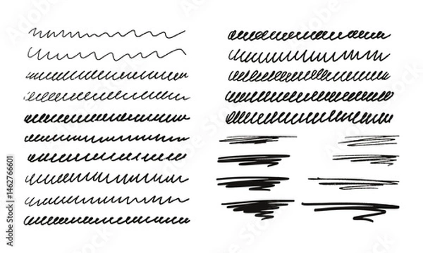 Fototapeta Fifteen hand drawn squiggly lines and eight underlines. Doodles and squiggles. Vector set