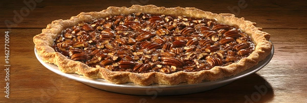 Obraz Richly Baked Pecan Pie on Rustic Wooden Table: A Holiday Dessert Classic